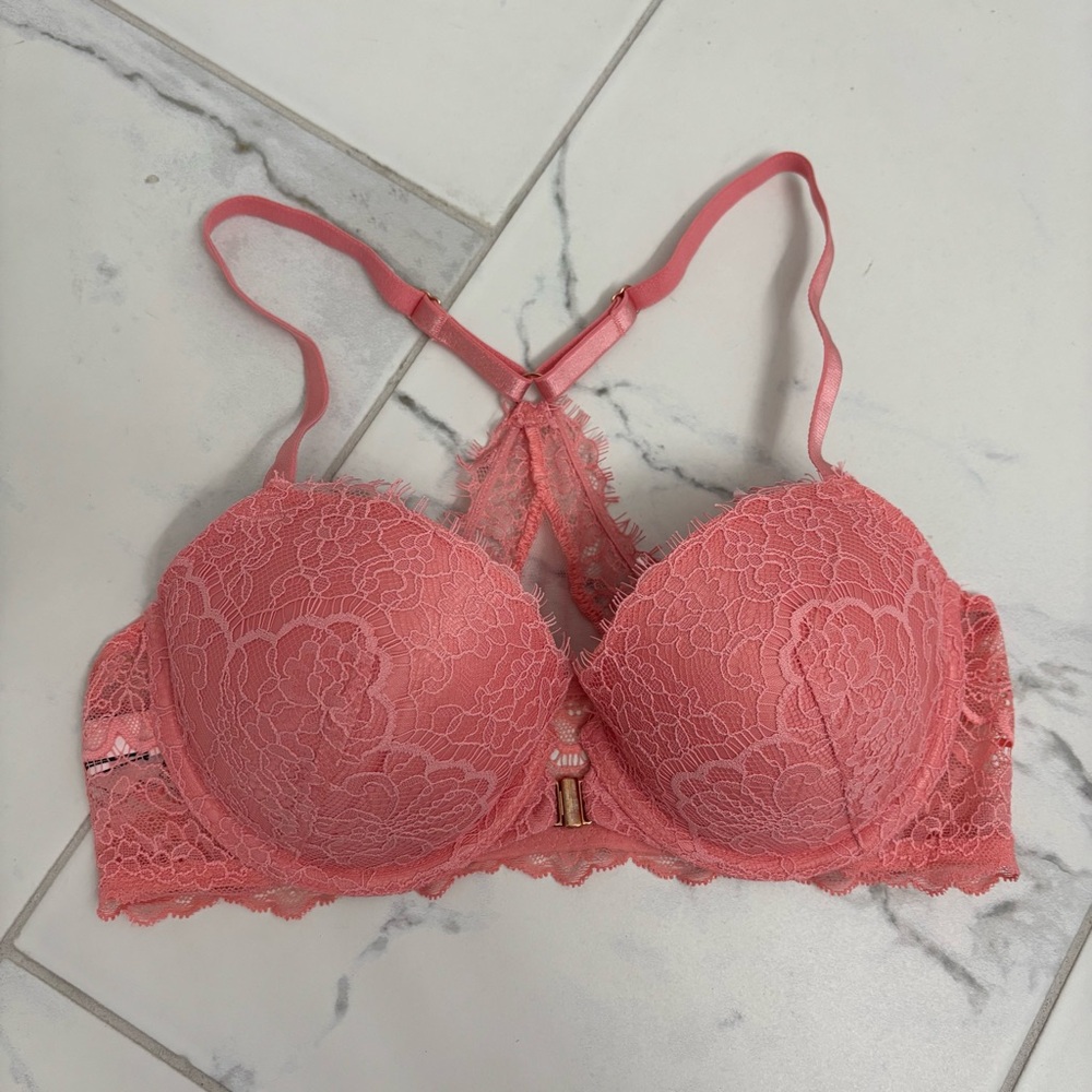 Victoria’s Secret Lined Demi Bra 34C Bubblegum Pink Lace Front Fastening